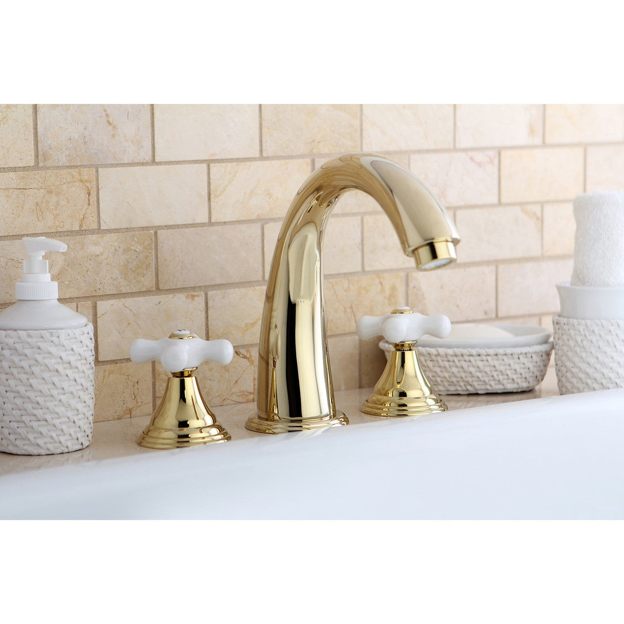 Royale KS5362PX Two-Handle 3-Hole Deck Mount Roman Tub Faucet, Polished Brass