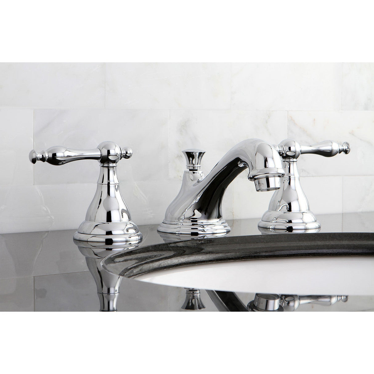 KS5561NL Two-Handle 3-Hole Deck Mount Widespread Bathroom Faucet with Brass Pop-Up, Polished Chrome