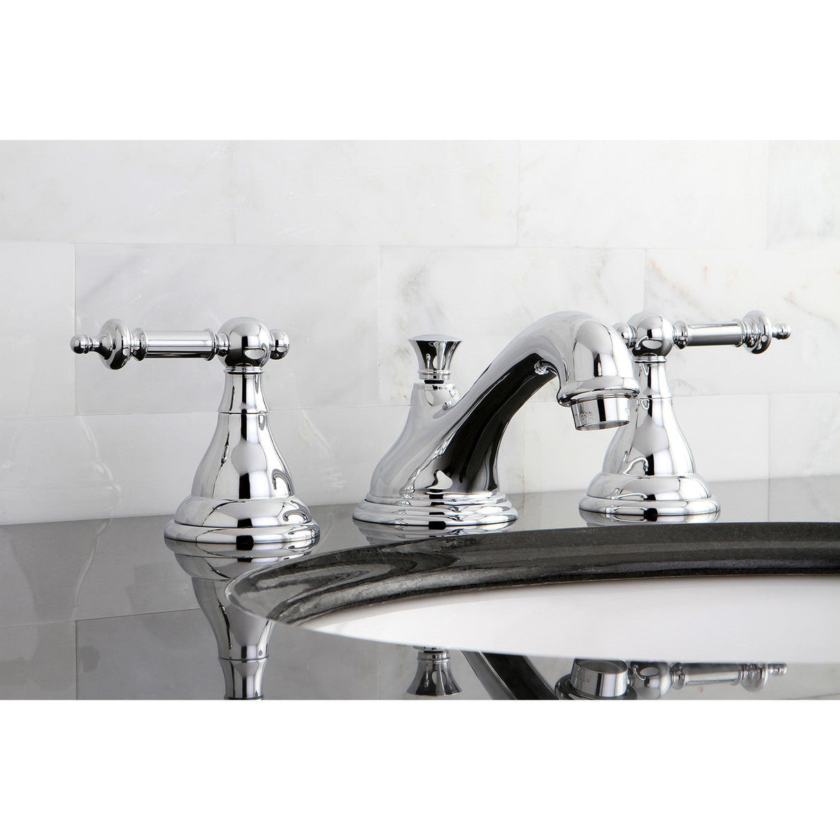 KS5561TL Two-Handle 3-Hole Deck Mount Widespread Bathroom Faucet with Brass Pop-Up, Polished Chrome