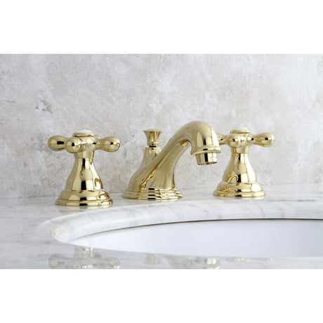 Royale KS5562AX Two-Handle 3-Hole Deck Mount Widespread Bathroom Faucet with Brass Pop-Up, Polished Brass