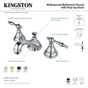 KS5562NL Two-Handle 3-Hole Deck Mount Widespread Bathroom Faucet with Brass Pop-Up, Polished Brass