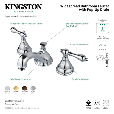 KS5565AL Two-Handle 3-Hole Deck Mount Widespread Bathroom Faucet with Brass Pop-Up, Oil Rubbed Bronze
