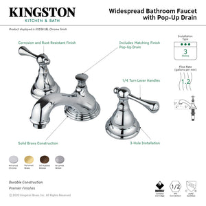 KS5565BL Two-Handle 3-Hole Deck Mount Widespread Bathroom Faucet with Brass Pop-Up, Oil Rubbed Bronze