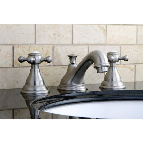 Royale KS5568BX Two-Handle 3-Hole Deck Mount Widespread Bathroom Faucet with Brass Pop-Up, Brushed Nickel