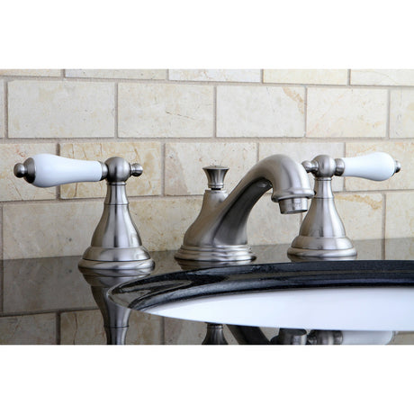 Royale KS5568PL Two-Handle 3-Hole Deck Mount Widespread Bathroom Faucet with Brass Pop-Up, Brushed Nickel