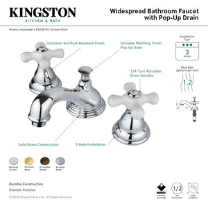 Royale KS5568PX Two-Handle 3-Hole Deck Mount Widespread Bathroom Faucet with Brass Pop-Up, Brushed Nickel