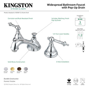 KS5568TL Two-Handle 3-Hole Deck Mount Widespread Bathroom Faucet with Brass Pop-Up, Brushed Nickel