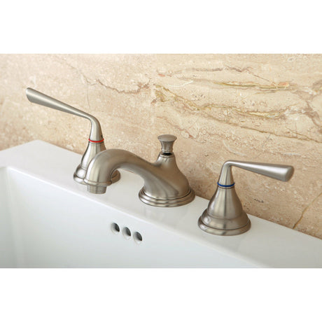 Silver Sage KS5568ZL Two-Handle 3-Hole Deck Mount Widespread Bathroom Faucet with Brass Pop-Up, Brushed Nickel