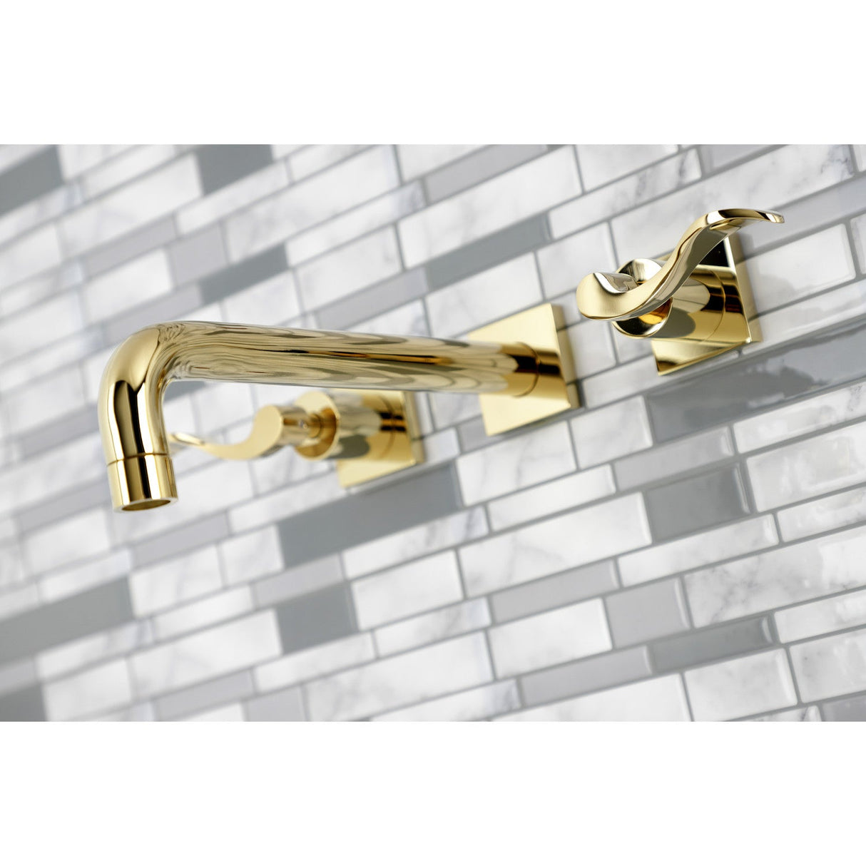 NuWave KS6022DFL Two-Handle 3-Hole Wall Mount Roman Tub Faucet, Polished Brass