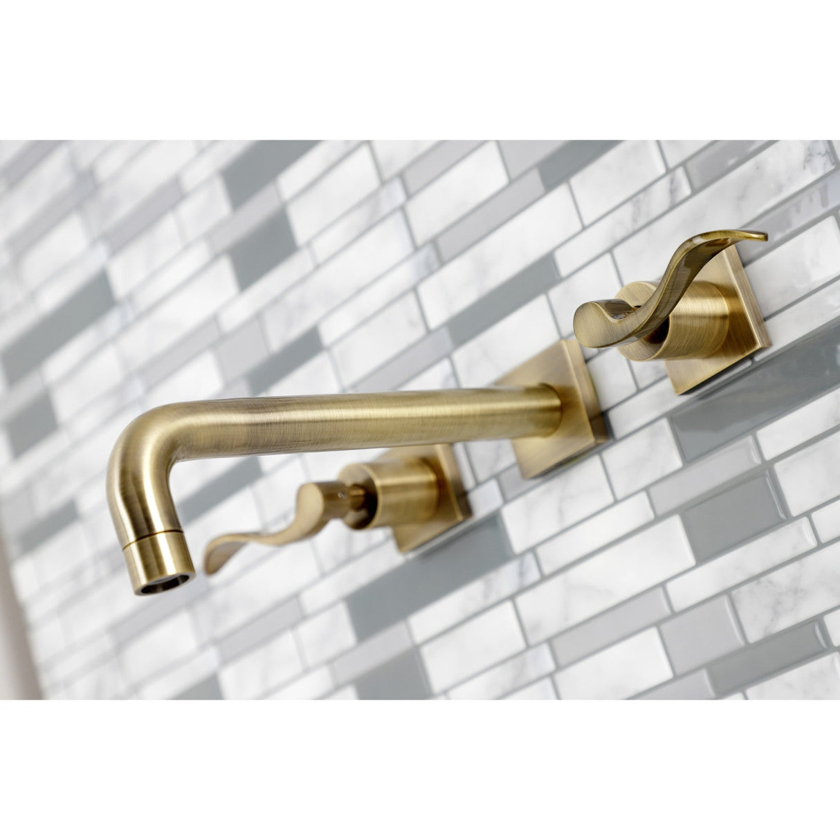 NuWave KS6023DFL Two-Handle 3-Hole Wall Mount Roman Tub Faucet, Antique Brass