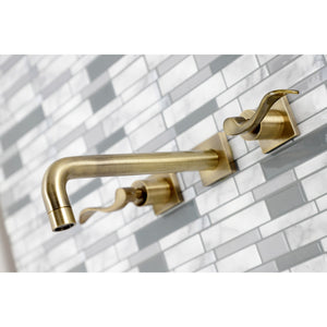 NuWave KS6023DFL Two-Handle 3-Hole Wall Mount Roman Tub Faucet, Antique Brass