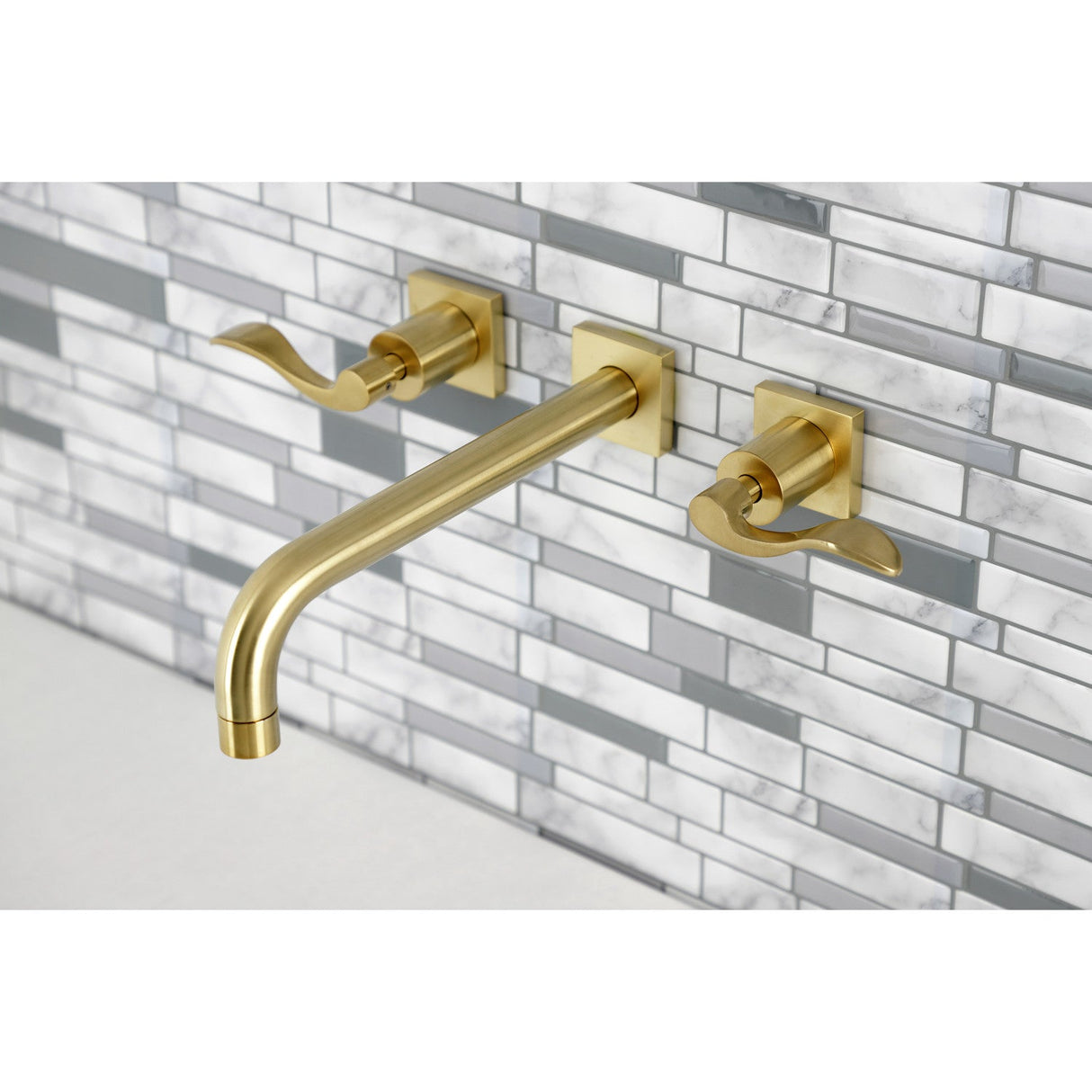 NuWave KS6027DFL Two-Handle 3-Hole Wall Mount Roman Tub Faucet, Brushed Brass