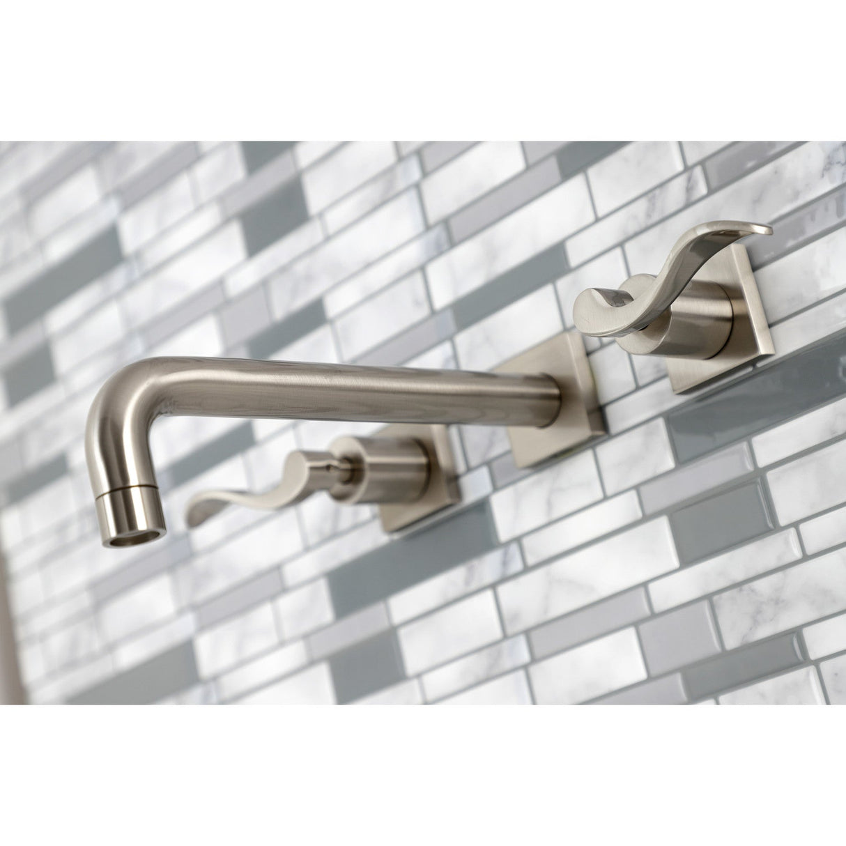 NuWave KS6028DFL Two-Handle 3-Hole Wall Mount Roman Tub Faucet, Brushed Nickel