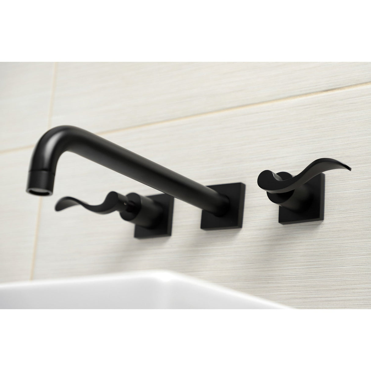 NuWave KS6050DFL Two-Handle 3-Hole Wall Mount Roman Tub Faucet, Matte Black