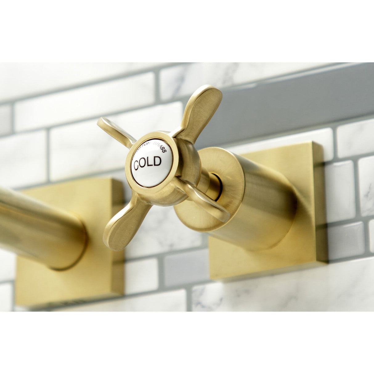 Essex KS6057BEX Two-Handle 3-Hole Wall Mount Roman Tub Faucet, Brushed Brass