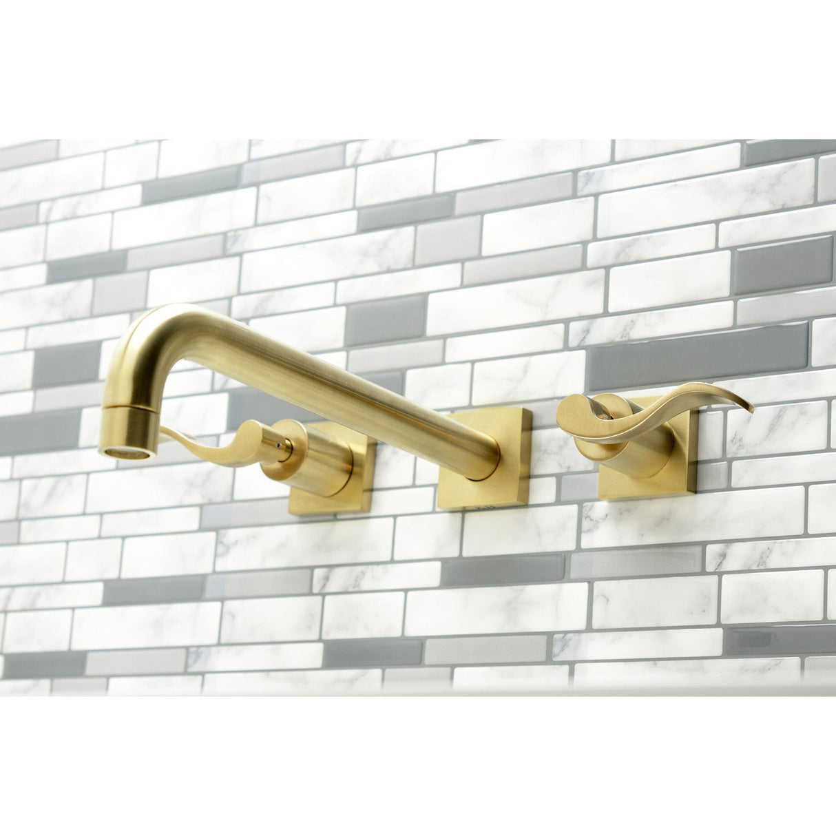 NuWave KS6057DFL Two-Handle 3-Hole Wall Mount Roman Tub Faucet, Brushed Brass
