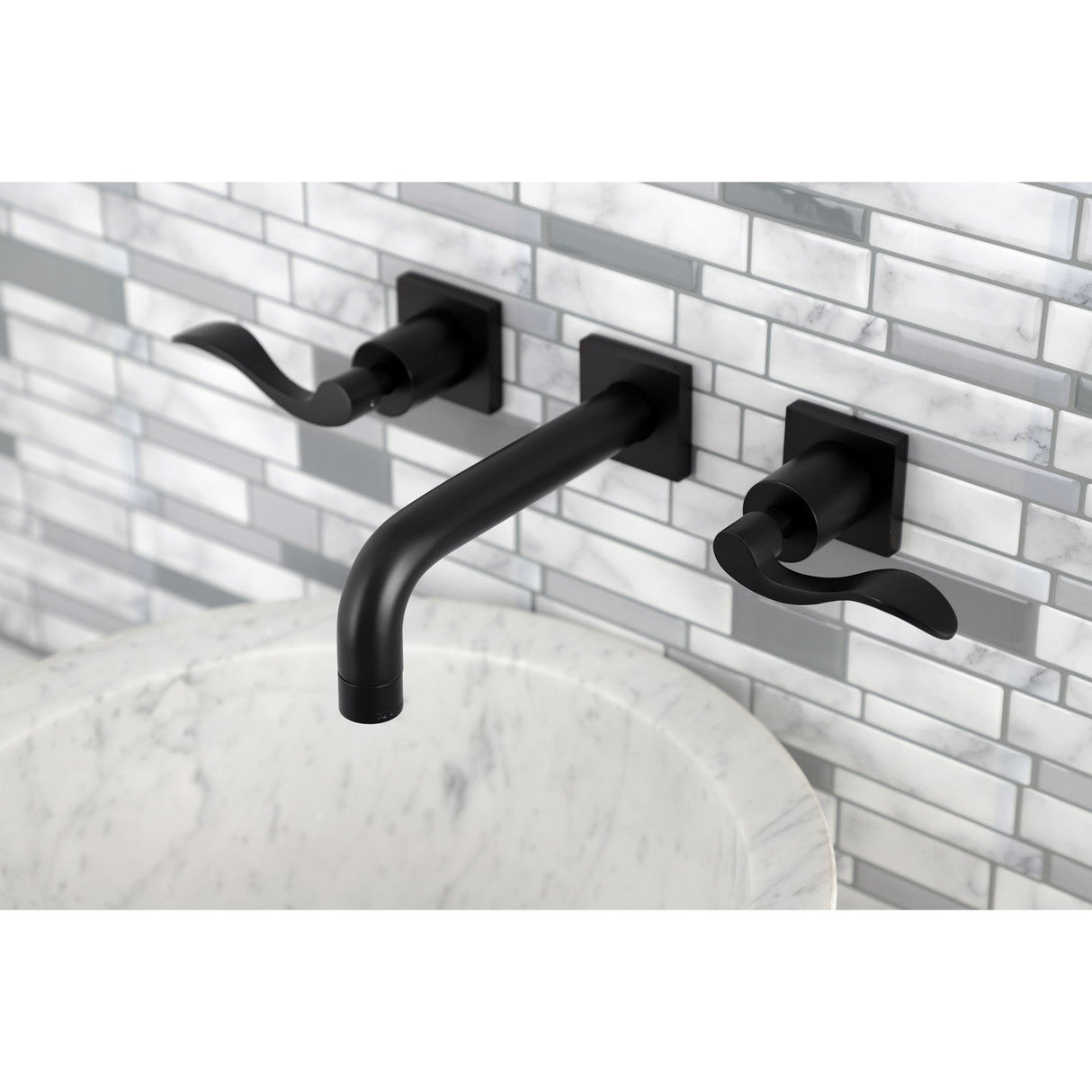 NuWave KS6120DFL Two-Handle 3-Hole Wall Mount Bathroom Faucet, Matte Black