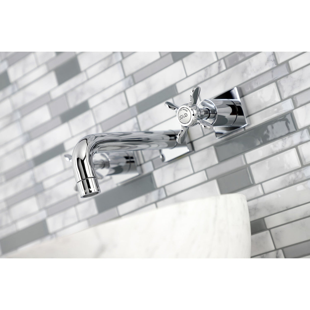 Essex KS6121BEX Two-Handle 3-Hole Wall Mount Bathroom Faucet, Polished Chrome