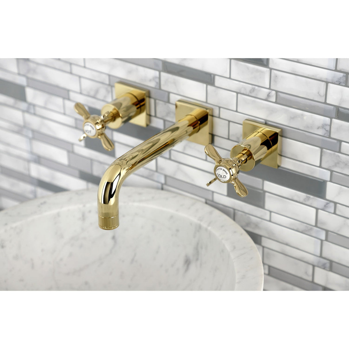 Essex KS6122BEX Two-Handle 3-Hole Wall Mount Bathroom Faucet, Polished Brass