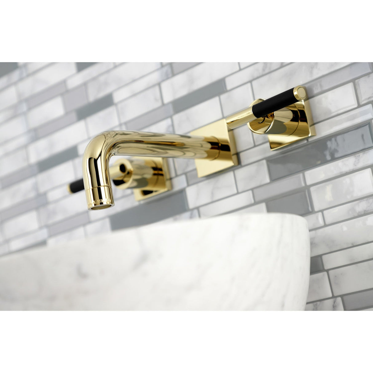 Kaiser KS6122CKL Two-Handle 3-Hole Wall Mount Bathroom Faucet, Polished Brass