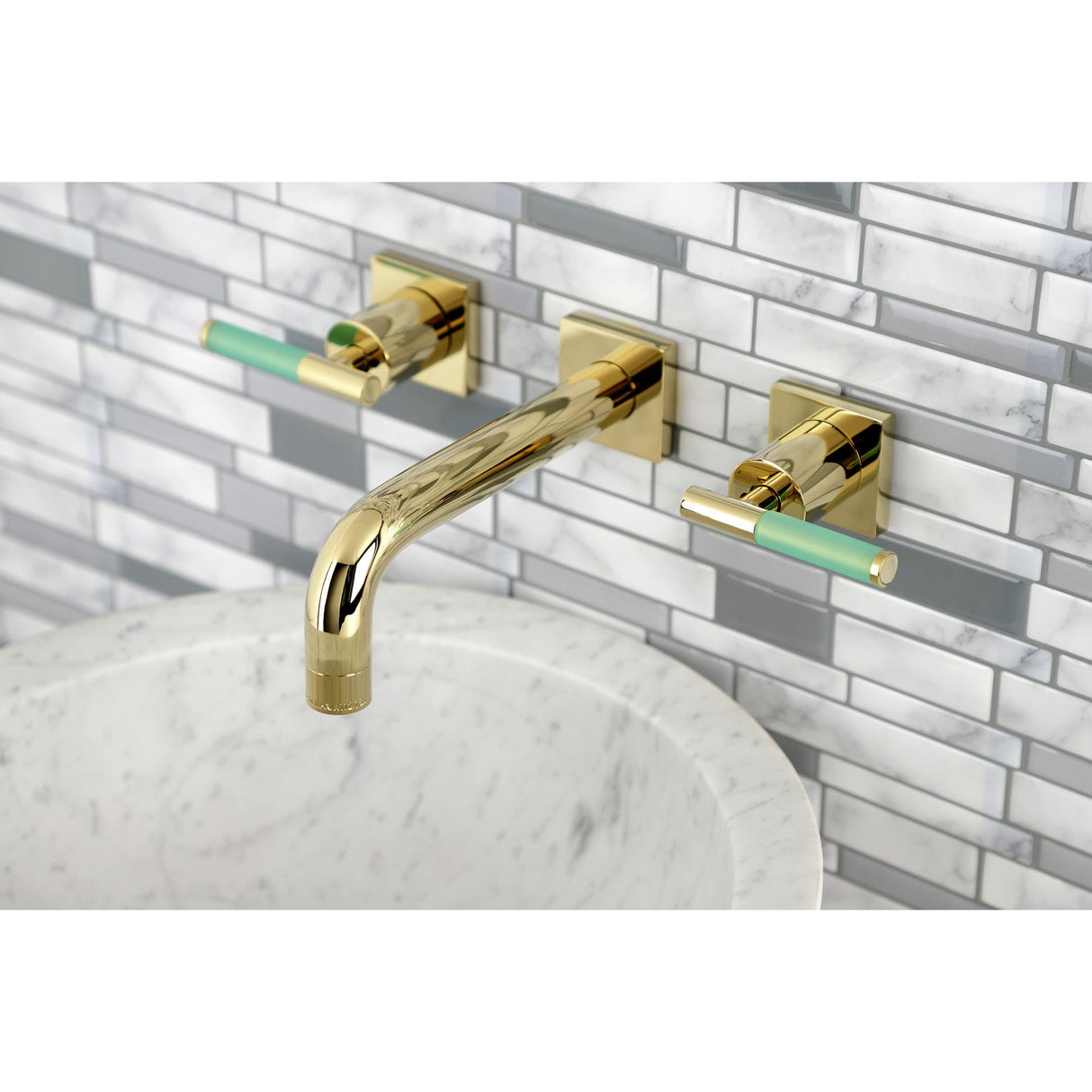 Kaiser KS6122DKL Two-Handle 3-Hole Wall Mount Bathroom Faucet, Polished Brass