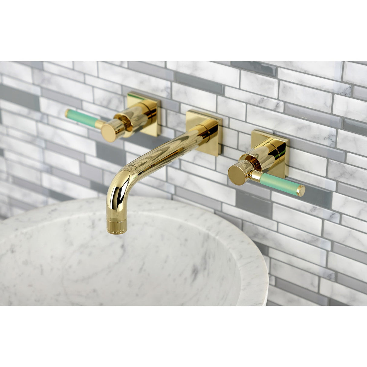 Concord KS6122DL Two-Handle 3-Hole Wall Mount Bathroom Faucet, Polished Brass