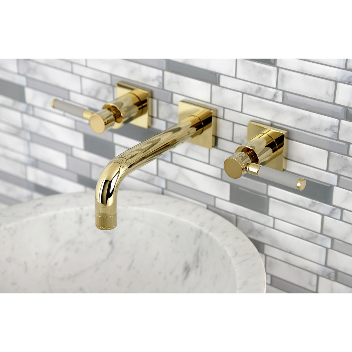 Concord KS6122DL Two-Handle 3-Hole Wall Mount Bathroom Faucet, Polished Brass