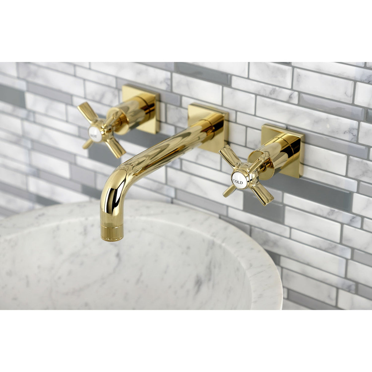Millennium KS6122ZX Two-Handle 3-Hole Wall Mount Bathroom Faucet, Polished Brass