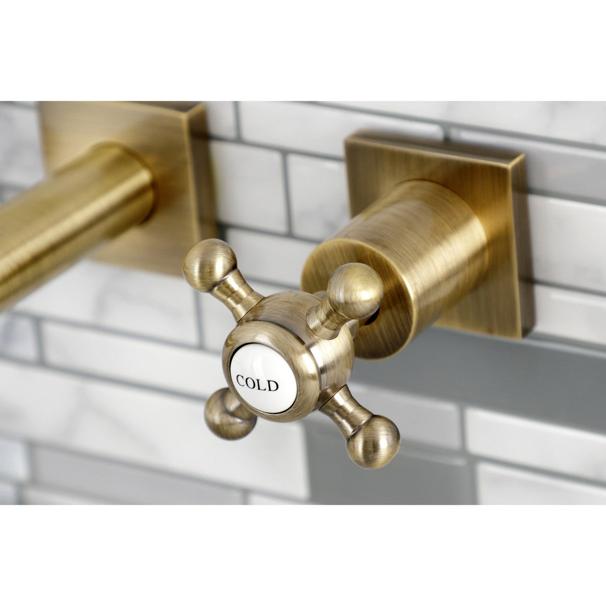 Metropolitan KS6123BX Two-Handle 3-Hole Wall Mount Bathroom Faucet, Antique Brass