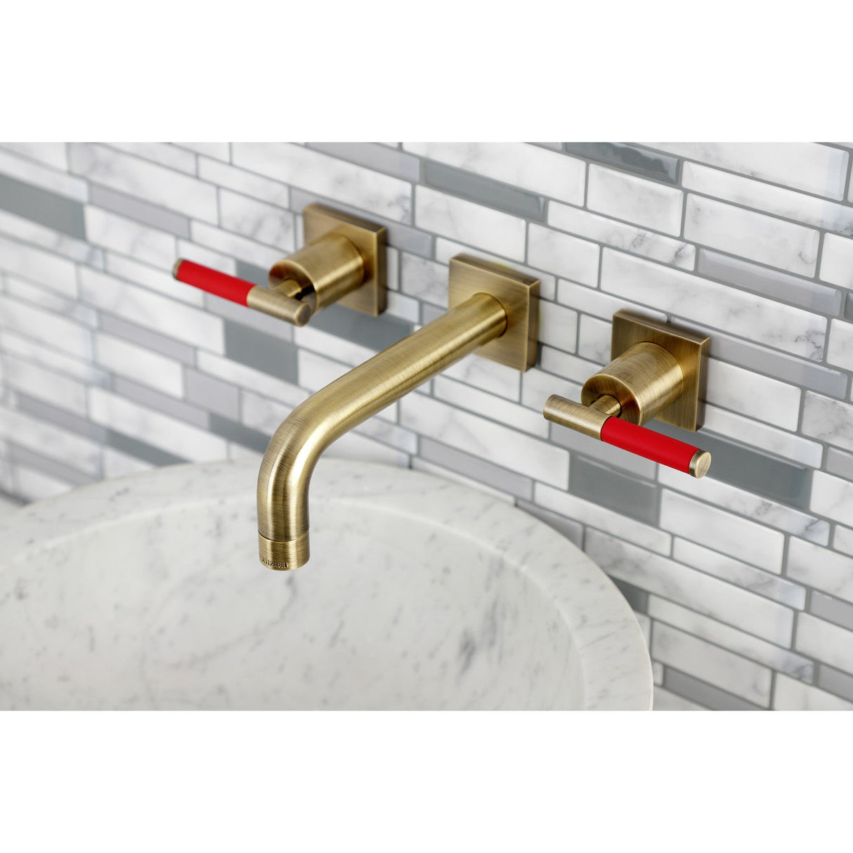 Kaiser KS6123CKL Two-Handle 3-Hole Wall Mount Bathroom Faucet, Antique Brass