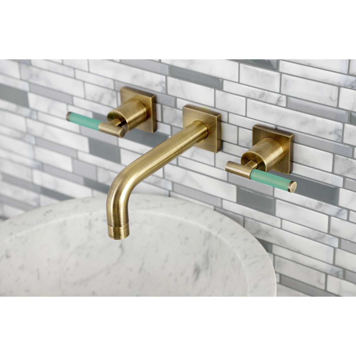 Kaiser KS6123CKL Two-Handle 3-Hole Wall Mount Bathroom Faucet, Antique Brass