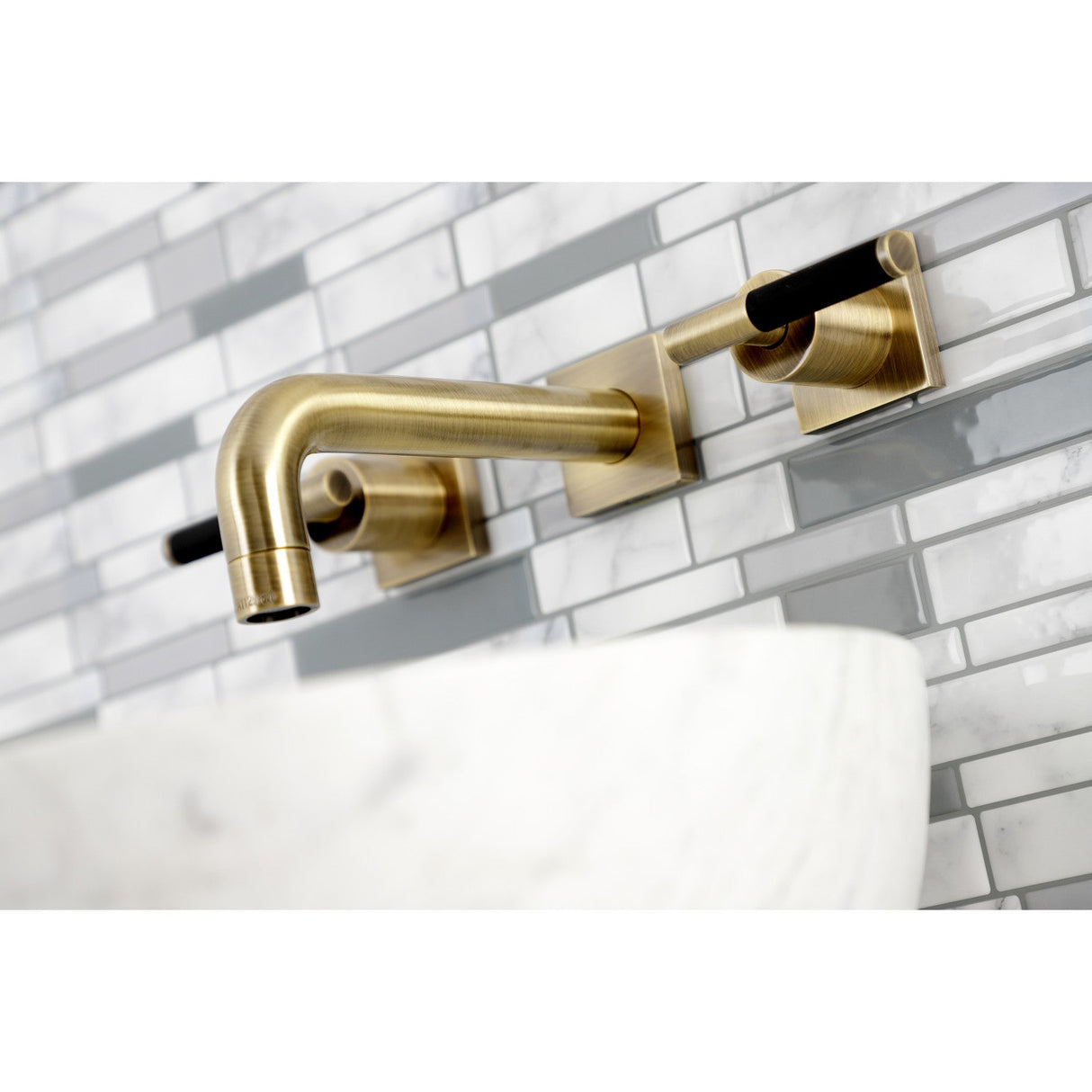 Kaiser KS6123CKL Two-Handle 3-Hole Wall Mount Bathroom Faucet, Antique Brass