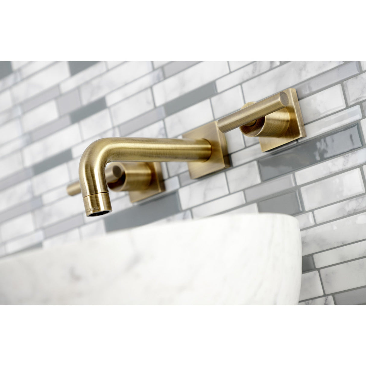Manhattan KS6123CML Two-Handle 3-Hole Wall Mount Bathroom Faucet, Antique Brass
