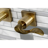 NuWave KS6123DFL Two-Handle 3-Hole Wall Mount Bathroom Faucet, Antique Brass