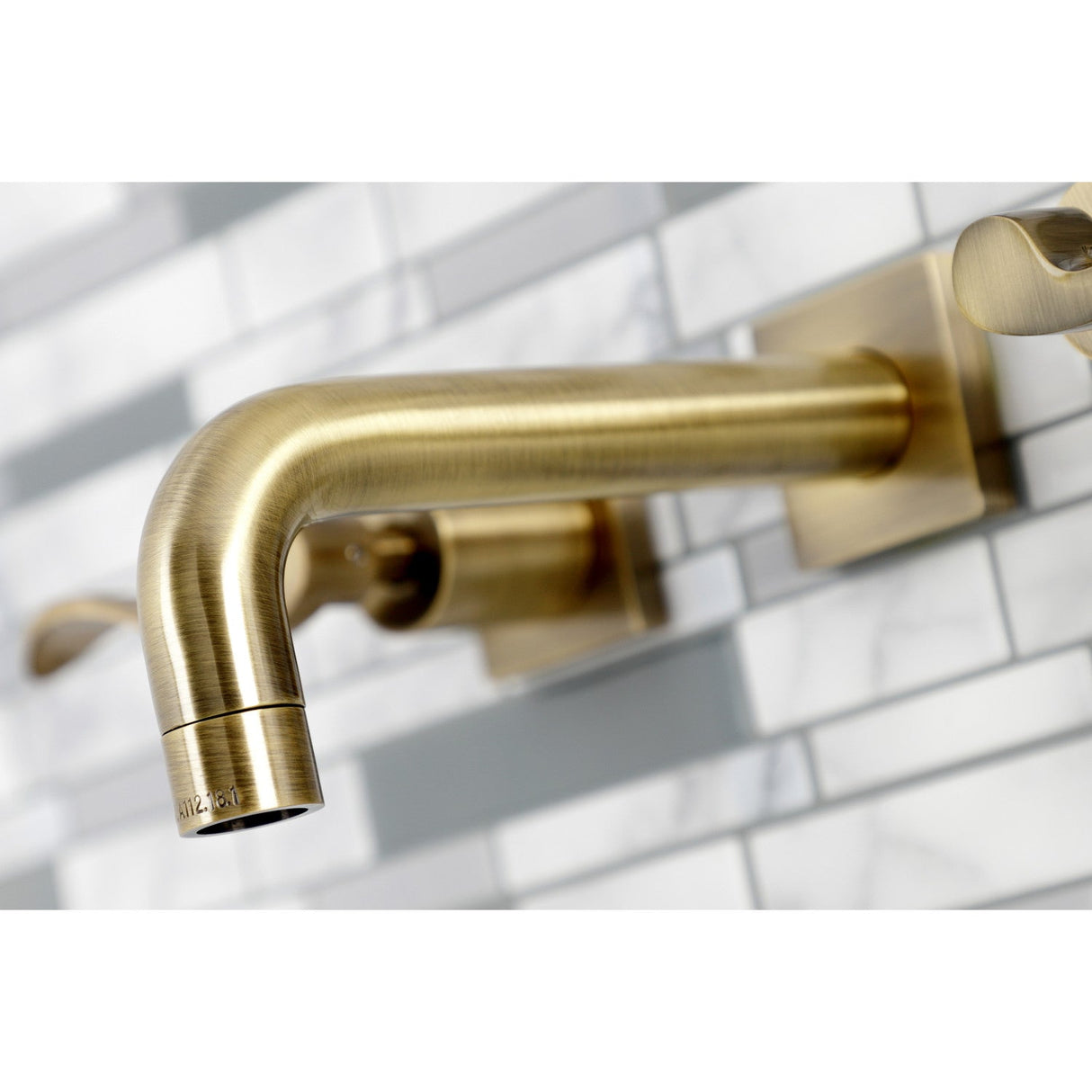 NuWave KS6123DFL Two-Handle 3-Hole Wall Mount Bathroom Faucet, Antique Brass