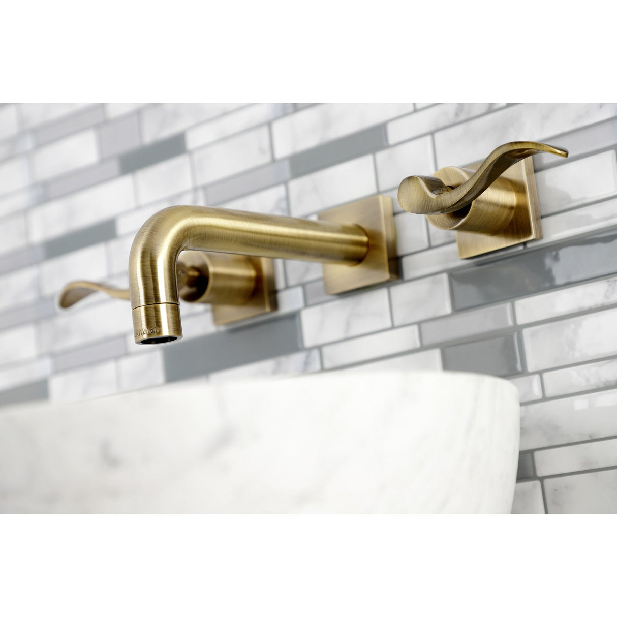 NuWave KS6123DFL Two-Handle 3-Hole Wall Mount Bathroom Faucet, Antique Brass