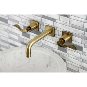 NuWave KS6123DFL Two-Handle 3-Hole Wall Mount Bathroom Faucet, Antique Brass