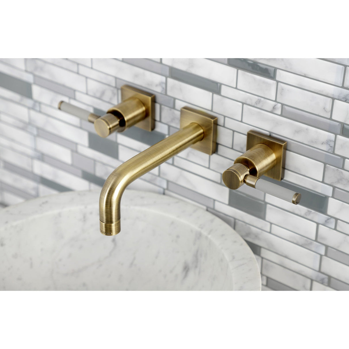 Kaiser KS6123DKL Two-Handle 3-Hole Wall Mount Bathroom Faucet, Antique Brass