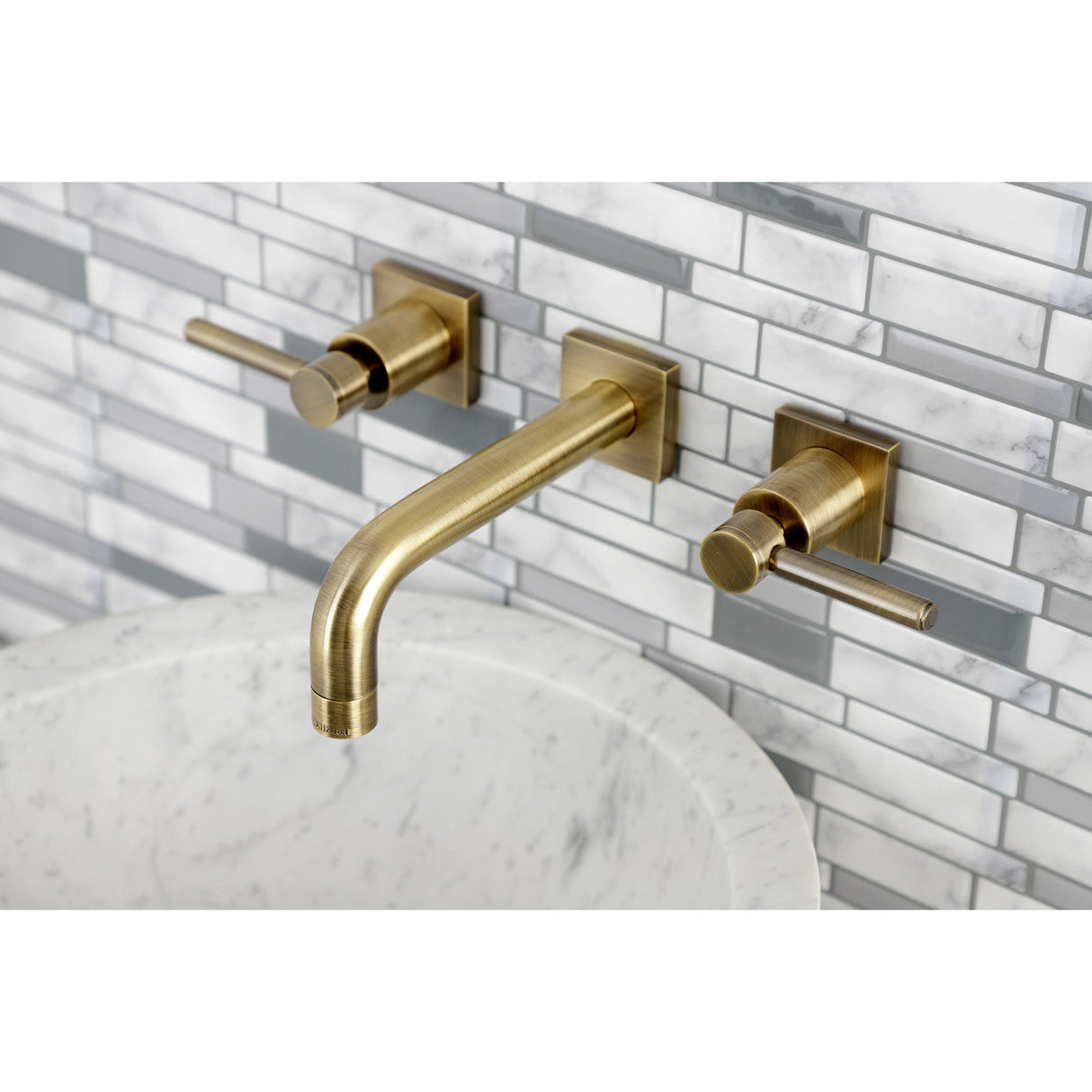 Concord KS6123DL Two-Handle 3-Hole Wall Mount Bathroom Faucet, Antique Brass