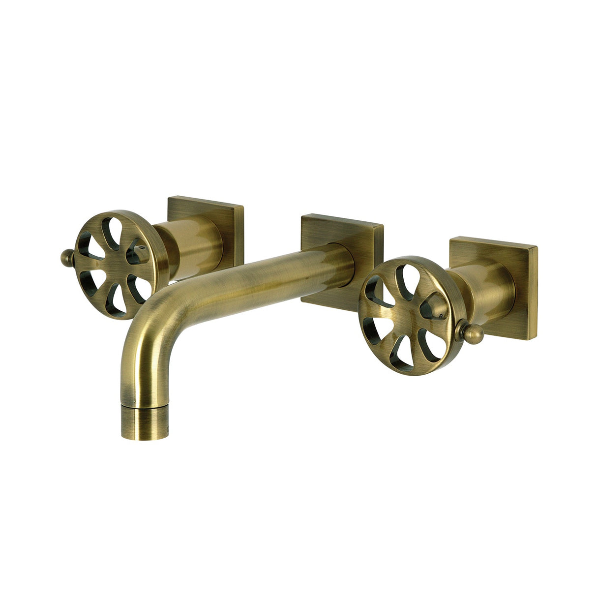 Belknap KS6123RX Two-Handle 3-Hole Wall Mount Bathroom Faucet, Antique Brass