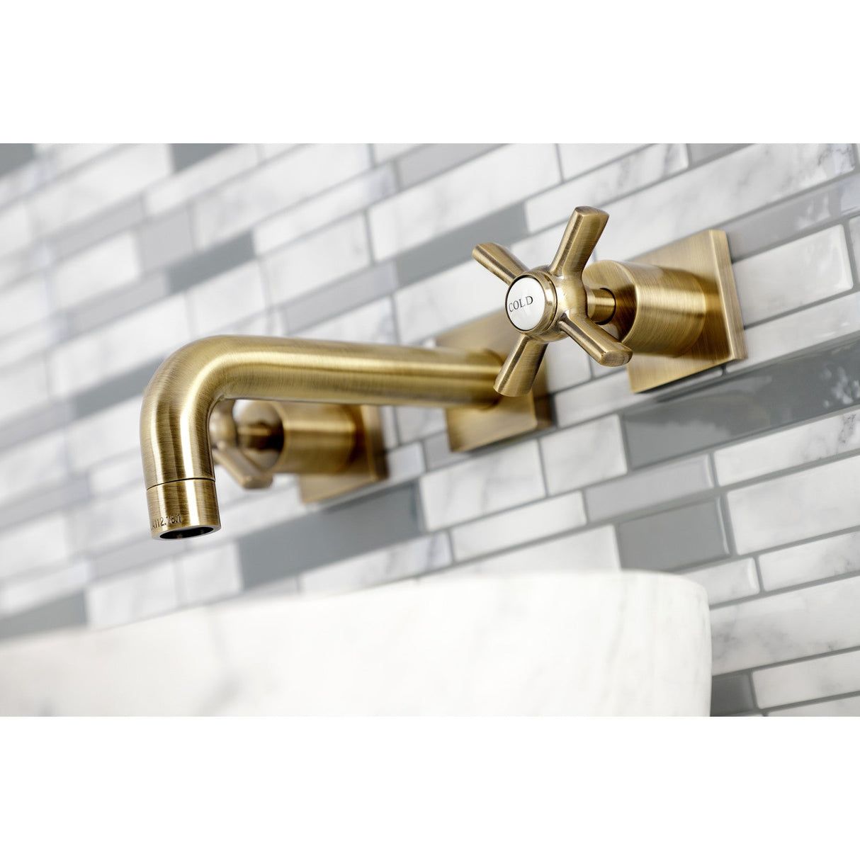 Millennium KS6123ZX Two-Handle 3-Hole Wall Mount Bathroom Faucet, Antique Brass