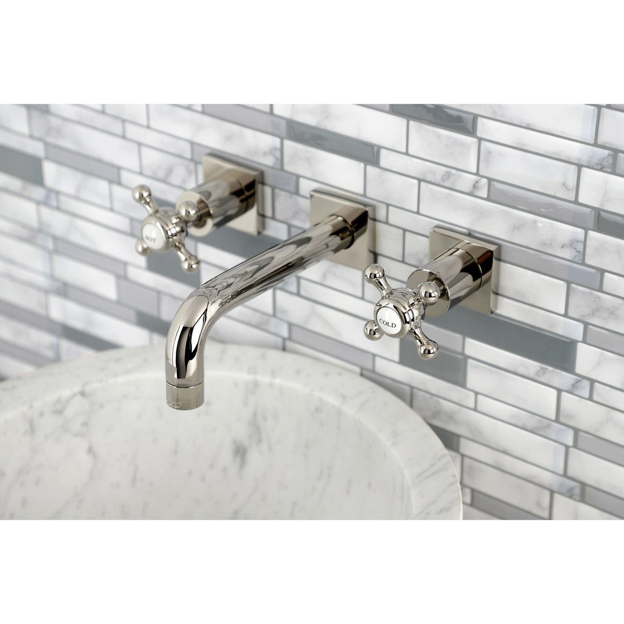 Metropolitan KS6126BX Two-Handle 3-Hole Wall Mount Bathroom Faucet, Polished Nickel