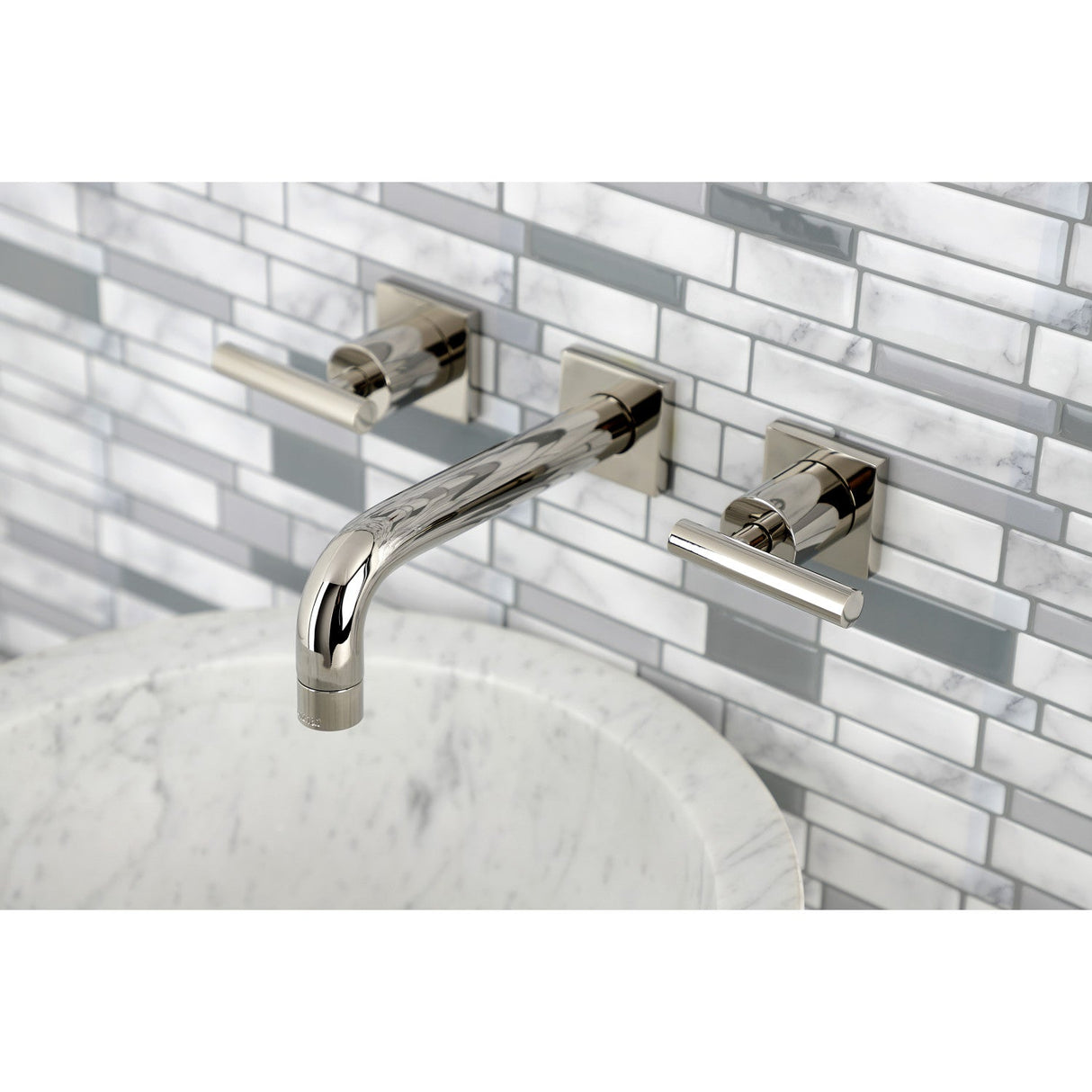 Manhattan KS6126CML Two-Handle 3-Hole Wall Mount Bathroom Faucet, Polished Nickel