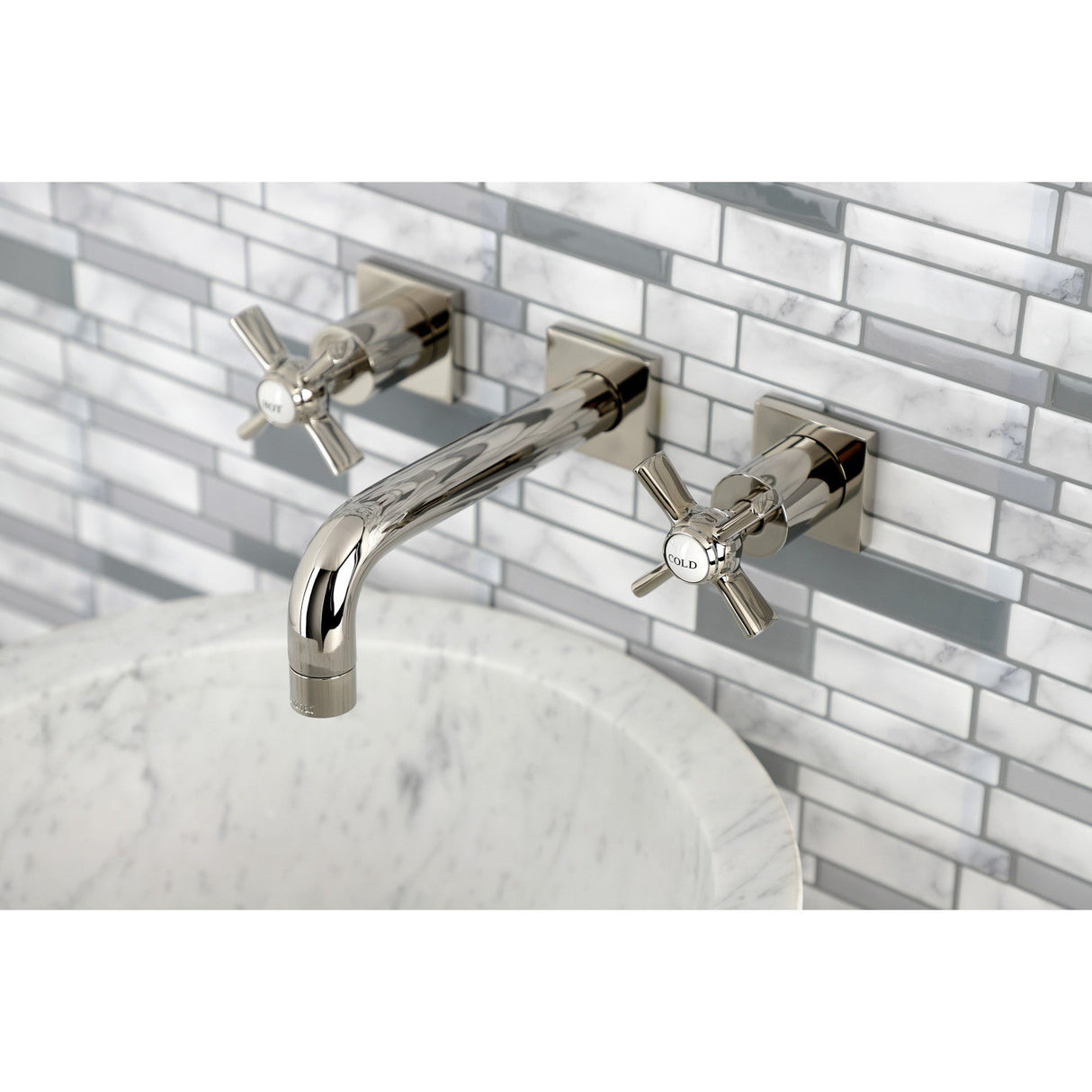 Millennium KS6126ZX Two-Handle 3-Hole Wall Mount Bathroom Faucet, Polished Nickel