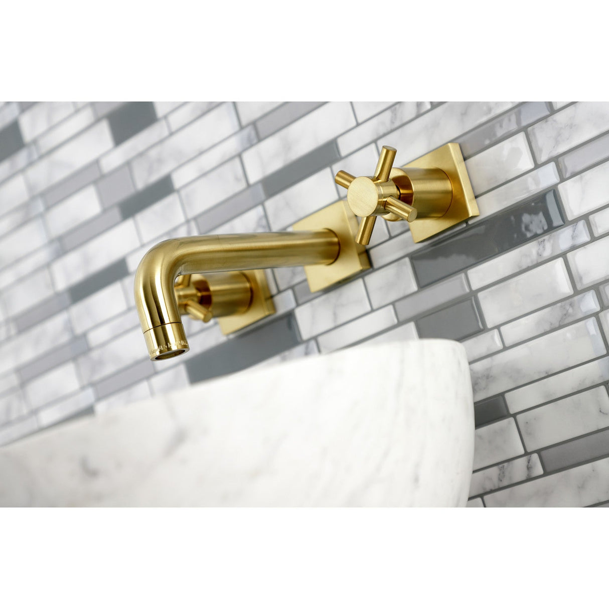 Concord KS6127DX Two-Handle 3-Hole Wall Mount Bathroom Faucet, Brushed Brass