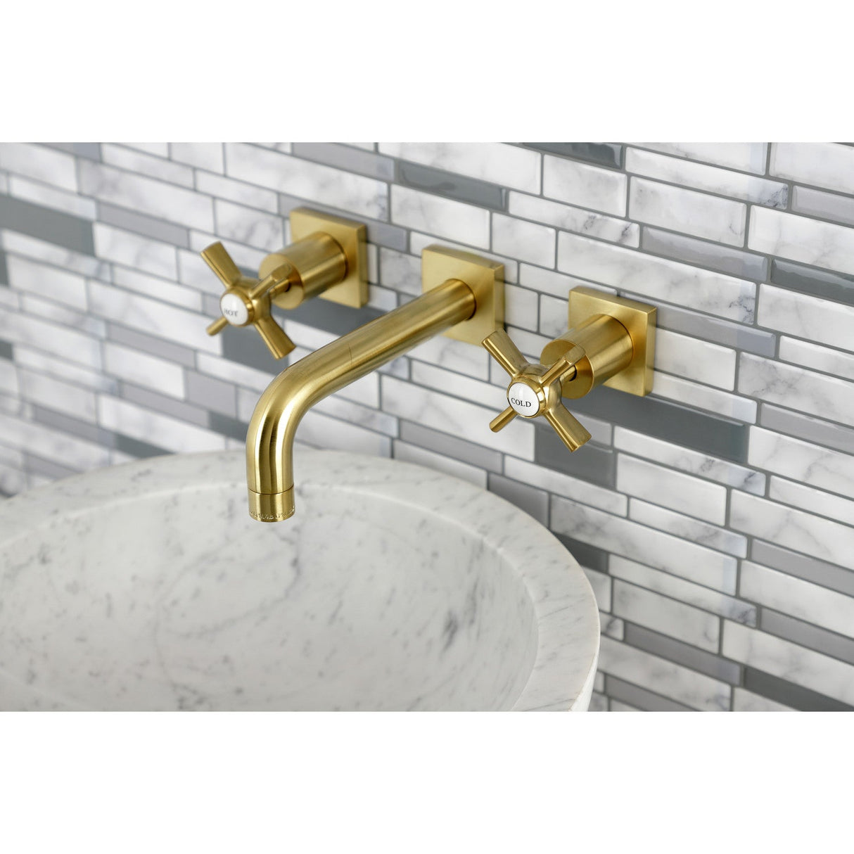 Millennium KS6127ZX Two-Handle 3-Hole Wall Mount Bathroom Faucet, Brushed Brass