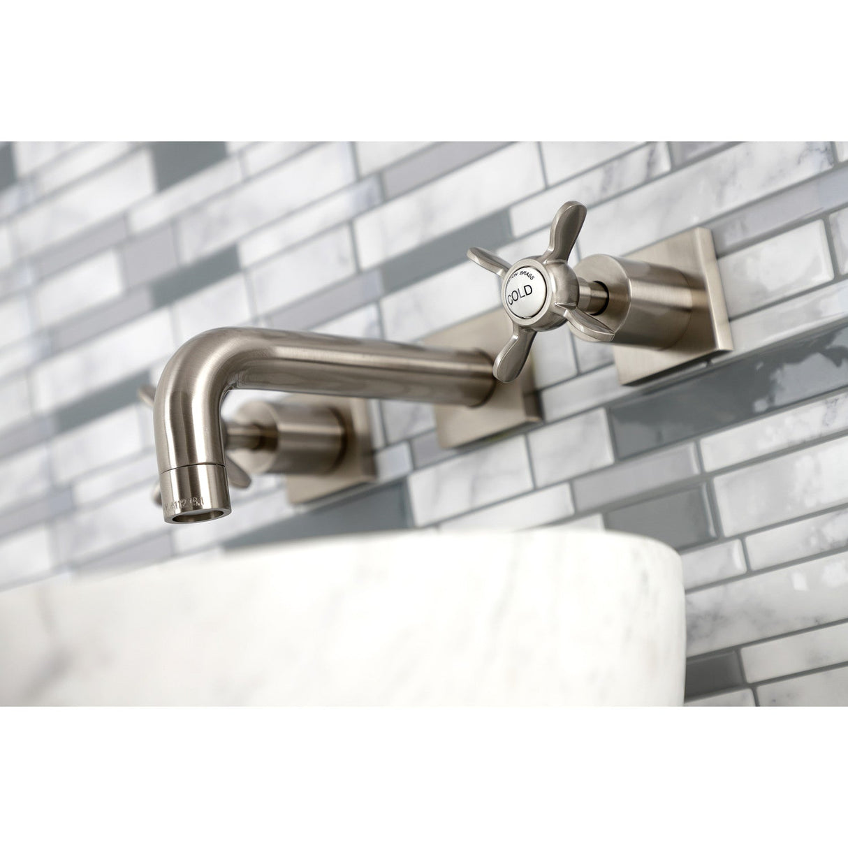 Essex KS6128BEX Two-Handle 3-Hole Wall Mount Bathroom Faucet, Brushed Nickel