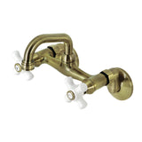 Kingston KS612AB Two-Handle 2-Hole Wall Mount Bar Faucet, Antique Brass