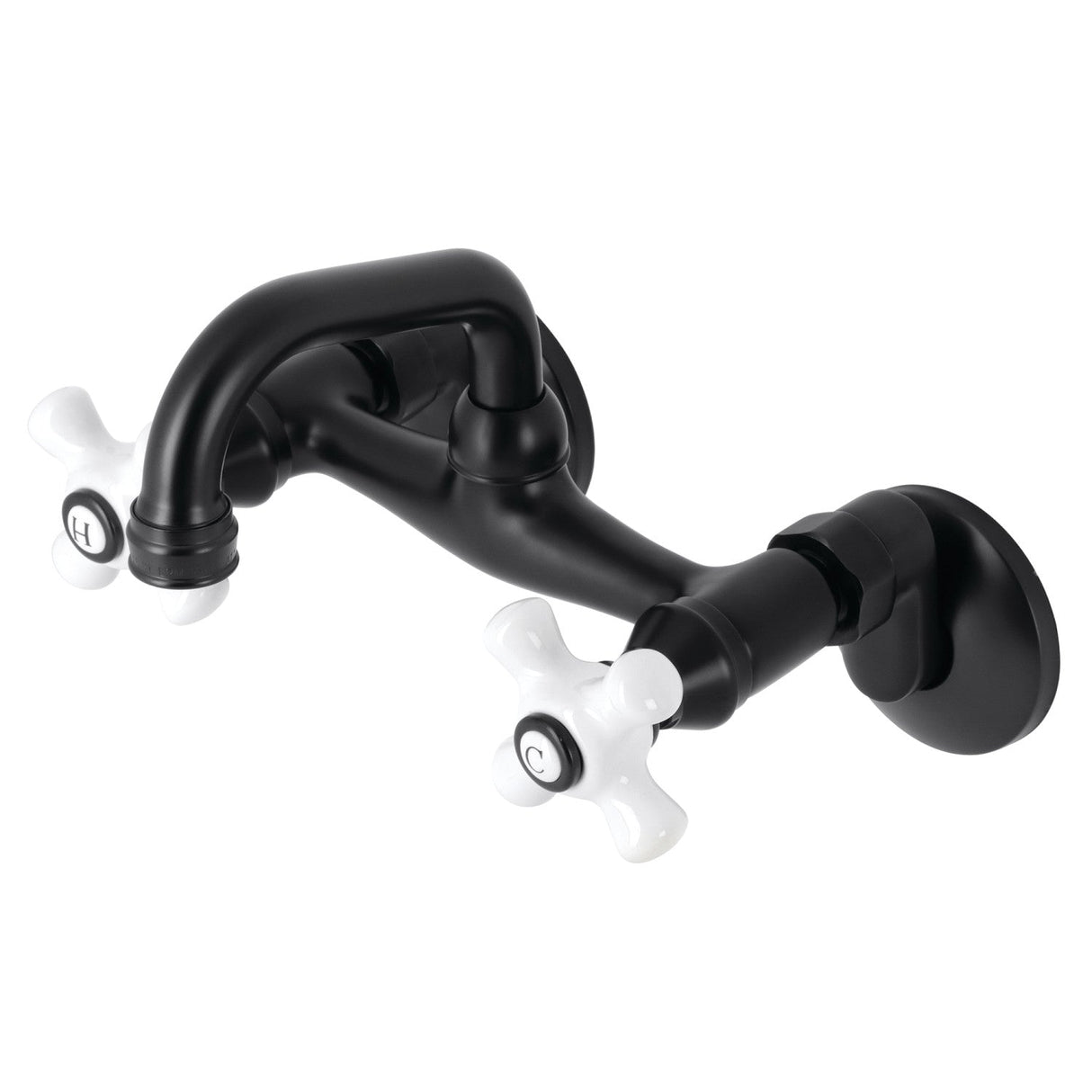 Kingston KS612MB Two-Handle 2-Hole Wall Mount Bar Faucet, Matte Black