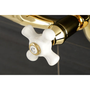 Kingston KS612PB Two-Handle 2-Hole Wall Mount Bar Faucet, Polished Brass